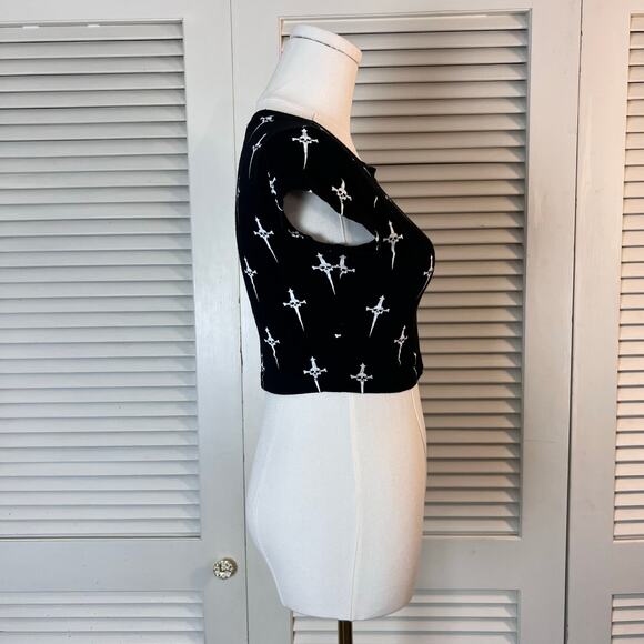 Lip Service Los Angeles Cross Print Crop Top Black White Small Y2K Gothic Punk - Picture 3 of 6